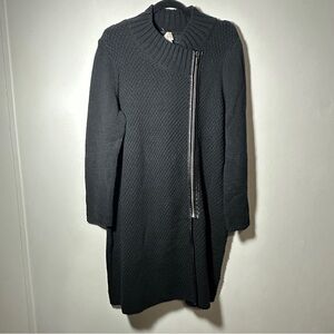 Chico’s Black Knit Leather Trim Zip Long Sweater Dress Size 2 (L)